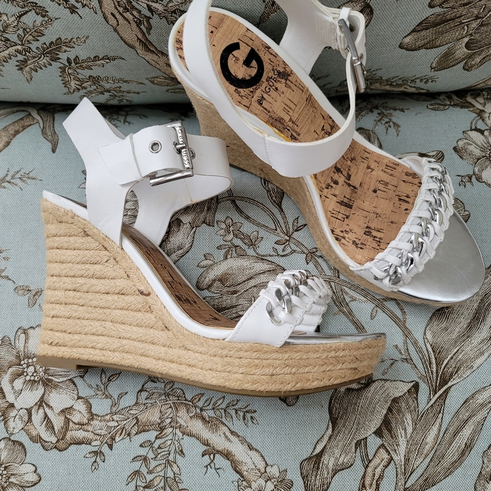 Guess White Wedge Sandals 7 Worn once